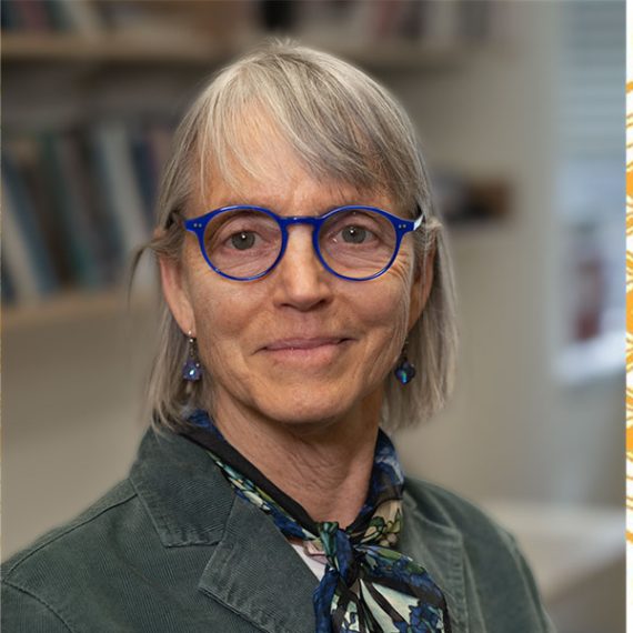 Portrait of scientist Nancy Kanwisher with Kavli logo