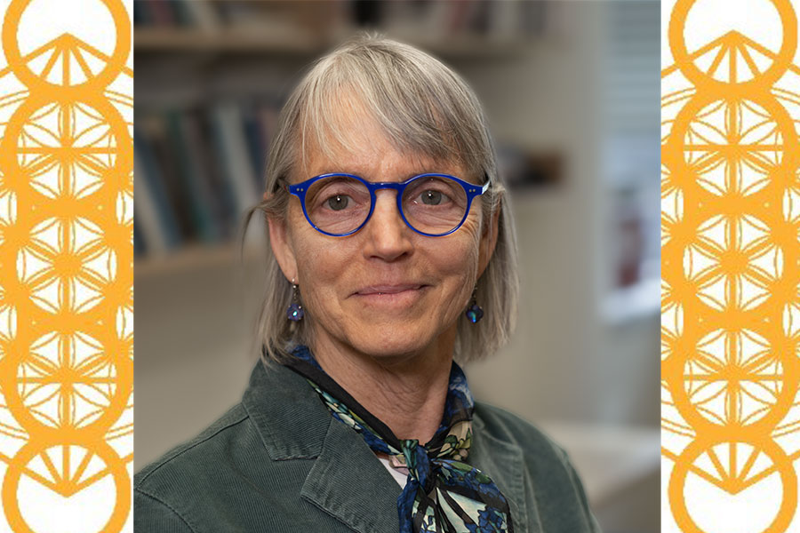 Portrait of scientist Nancy Kanwisher with Kavli logo